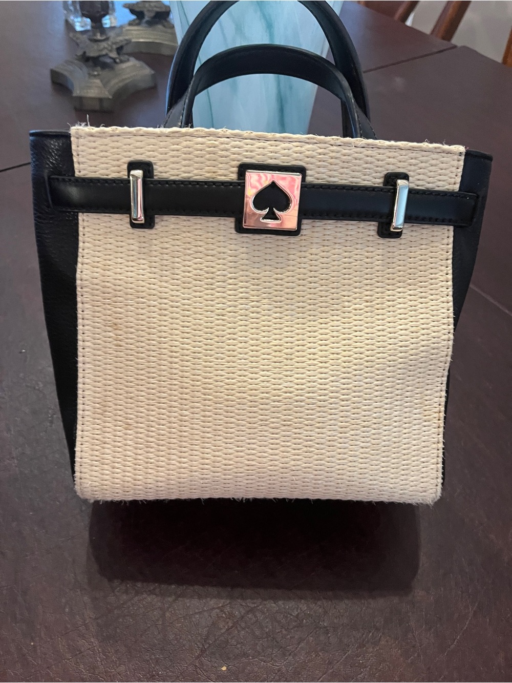 🩷🖤🩷🖤Kate Spade Inspired Black and Cream Woven Top-Handle Bag